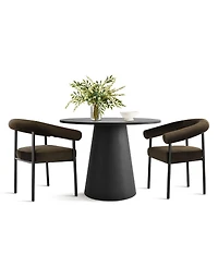 Maison Boucle 3-Piece Modern Dining Set, 35'' Round Pedestal Table with Velvet Upholstered Armchairs, Small Kitchen or Apartment Set