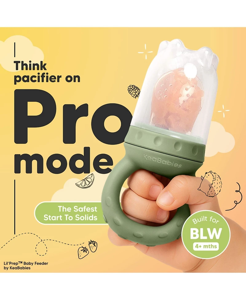 KeaBabies 2-Pack Prep Baby Food Feeder, Bpa-Free Silicone Fruit Feeder for Teething, 6-12 Months Blw Feeding Essentials