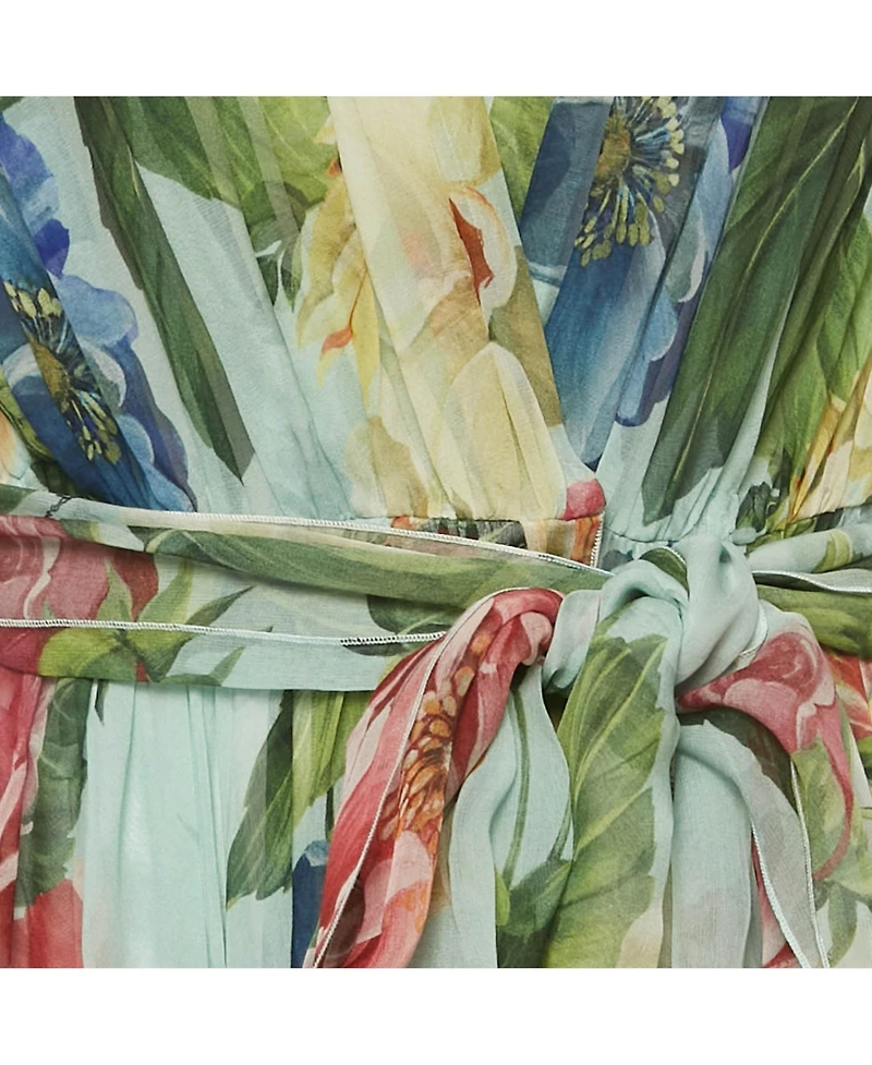 Pre-Owned Dolce & Gabbana Women's Green Floral Print Midi Wrap Dress