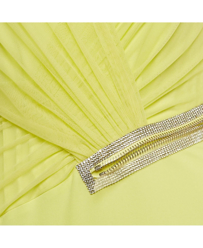 Pre-Owned Versace Women's Neon Yellow Embellished Detail Mesh & Jersey Short Dress