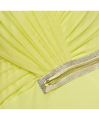 Pre-Owned Versace Women's Neon Yellow Embellished Detail Mesh & Jersey Short Dress