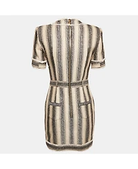 Pre-Owned Balmain Women's Beige/black Frayed Sequin Striped Piqué Mini Dress