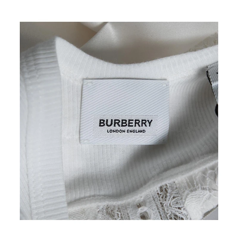 Pre-Owned Burberry Women's White Satin Silk & Chantilly Lace Sleeveless Slip Dress