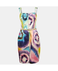 Pre-Owned Dolce & Gabbana Women's Multicolor Tie-Dye Print Satin Sheath Dress
