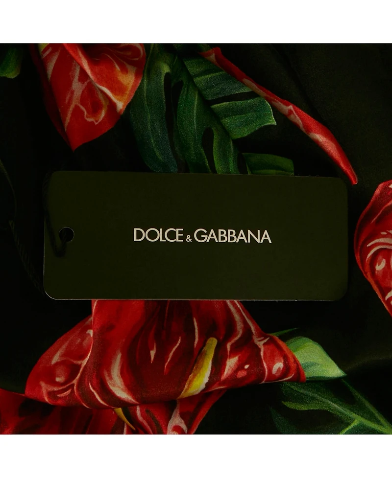 Pre-Owned Dolce & Gabbana Women's Black Printed Satin Silk One-Shoulder Tie-Up Detail Midi Dress