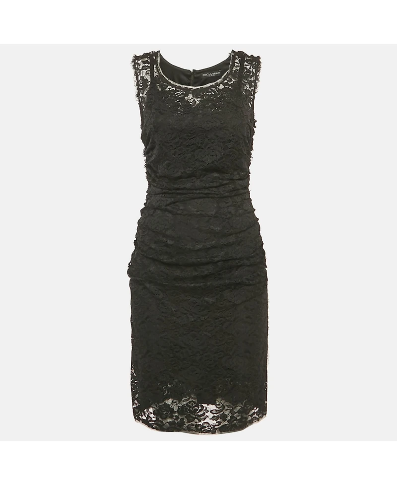 Pre-Owned Dolce & Gabbana Women's Black Lace Draped Sleeveless Short Dress