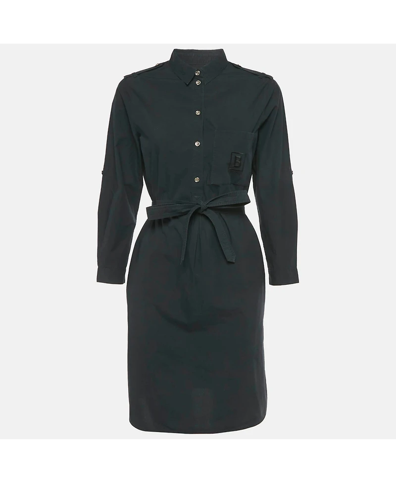 Pre-Owned Burberry Women's Navy Blue Cotton Belted Mini Dress