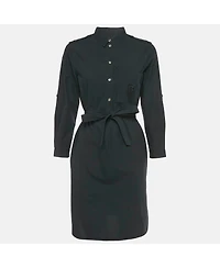 Pre-Owned Burberry Women's Navy Blue Cotton Belted Mini Dress