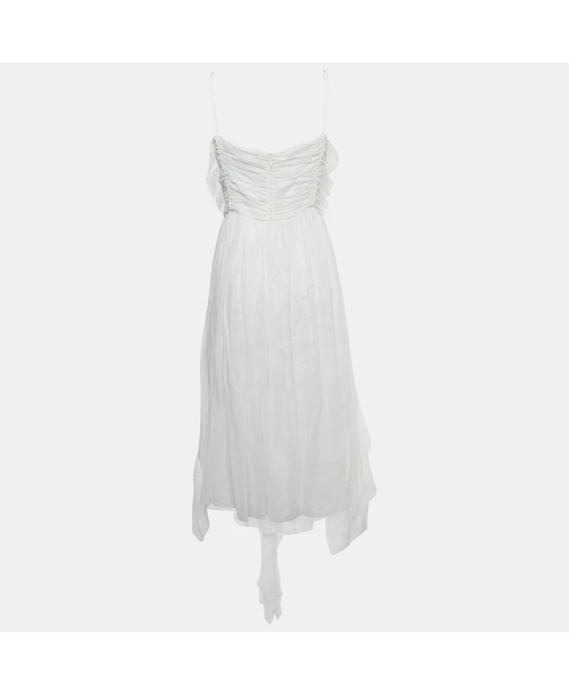 Pre-Owned Chloe Women's Pre-Owned Chloé White Ramie Ruffled Asymmetric Midi Dress