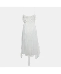 Pre-Owned Chloe Women's Pre-Owned Chloé White Ramie Ruffled Asymmetric Midi Dress