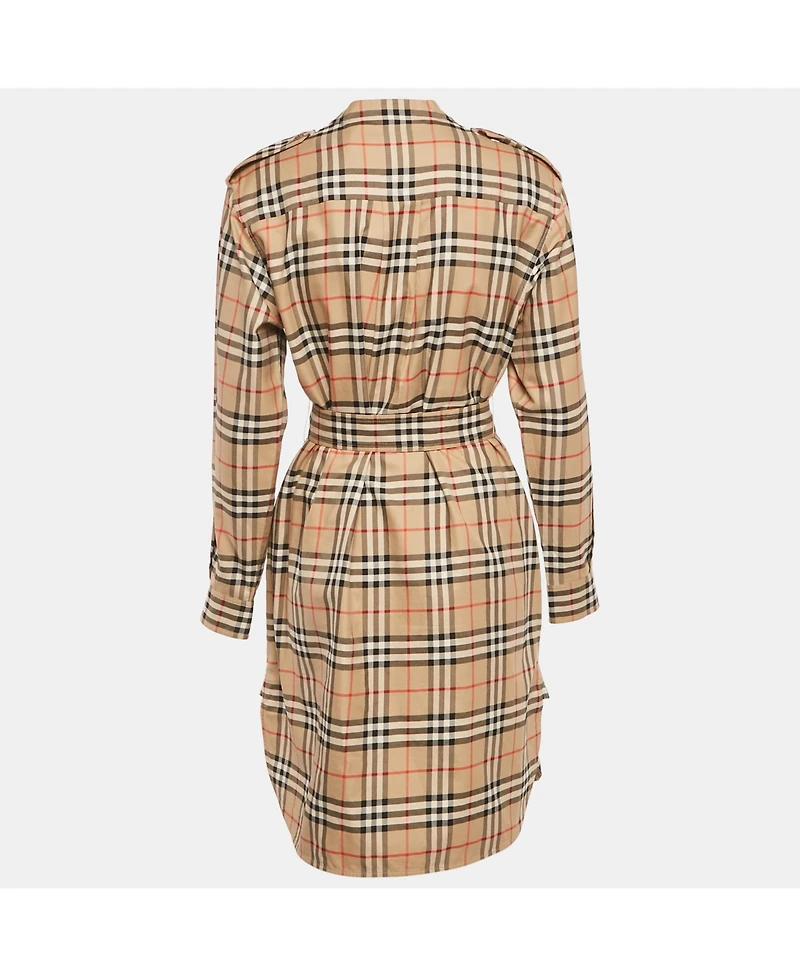 Pre-Owned Burberry Women's Beige Check Print Cotton Belted Short Dress