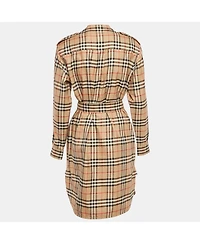 Pre-Owned Burberry Women's Beige Check Print Cotton Belted Short Dress