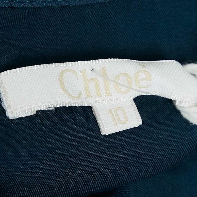 Pre-Owned Chloe Women's Blue Crepe Ruffled Lace Overlay Detail Dress