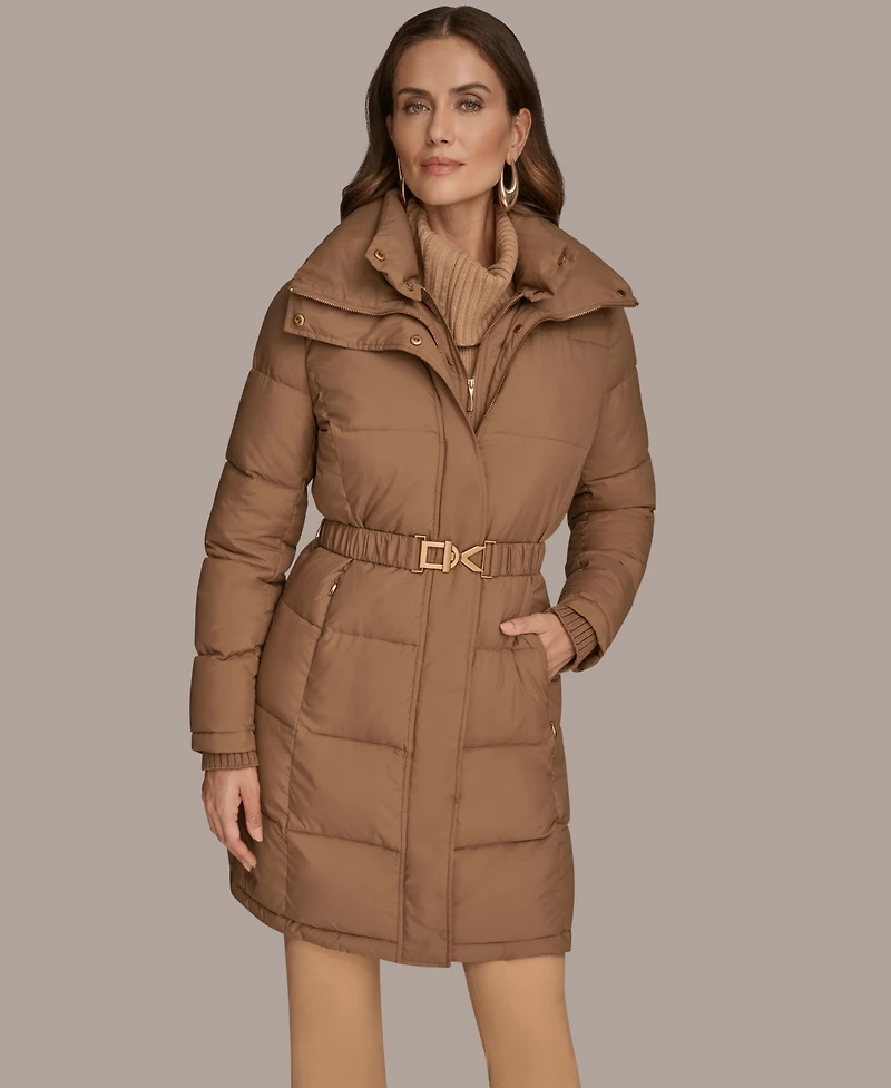 Donna Karan New York Women's Belted Bibbed Puffer Coat