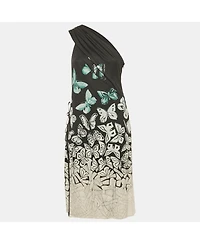 Pre-Owned Versace Women's Black Butterfly Print Jersey One Shoulder Dress