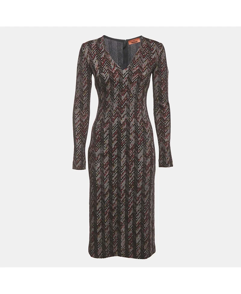Pre-Owned Missoni Women's Black Zig Zag Knit V-Neck Sheath Dress