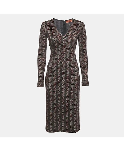 Pre-Owned Missoni Women's Black Zig Zag Knit V-Neck Sheath Dress