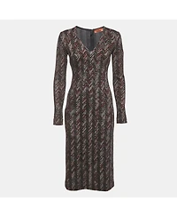 Pre-Owned Missoni Women's Black Zig Zag Knit V-Neck Sheath Dress