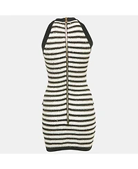 Pre-Owned Balmain Women's Black/ White Striped Rib Knit Mini Bodycon Dress