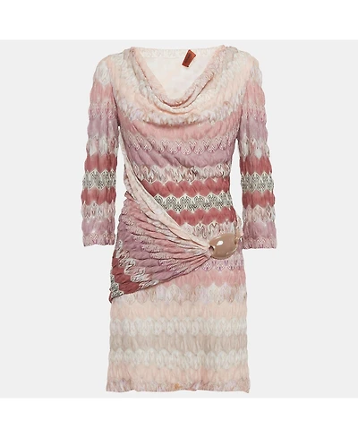 Pre-Owned Missoni Women's Multicolor Patterned Knit Belt Detail Midi Dress