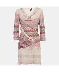 Pre-Owned Missoni Women's Multicolor Patterned Knit Belt Detail Midi Dress
