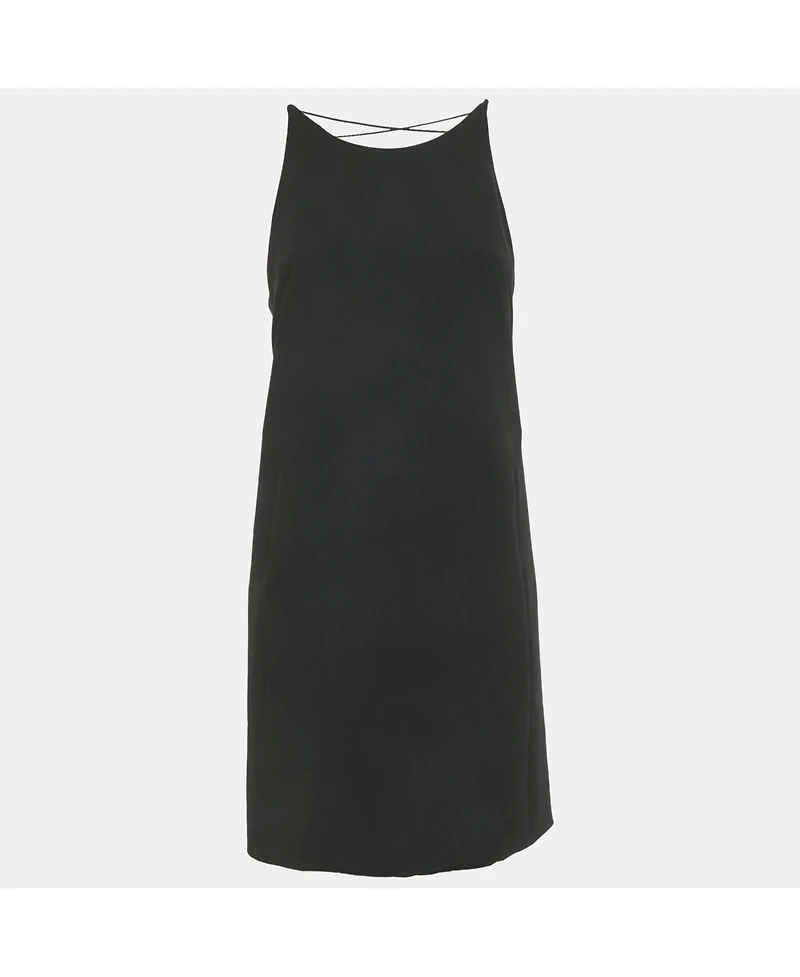 Pre-Owned Versace Women's Black Crepe Crisscross Detail Mini Dress