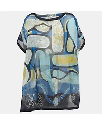 Pre-Owned Hermes Women's Blue Printed Sheer Cotton Kaftan Mini Dress One