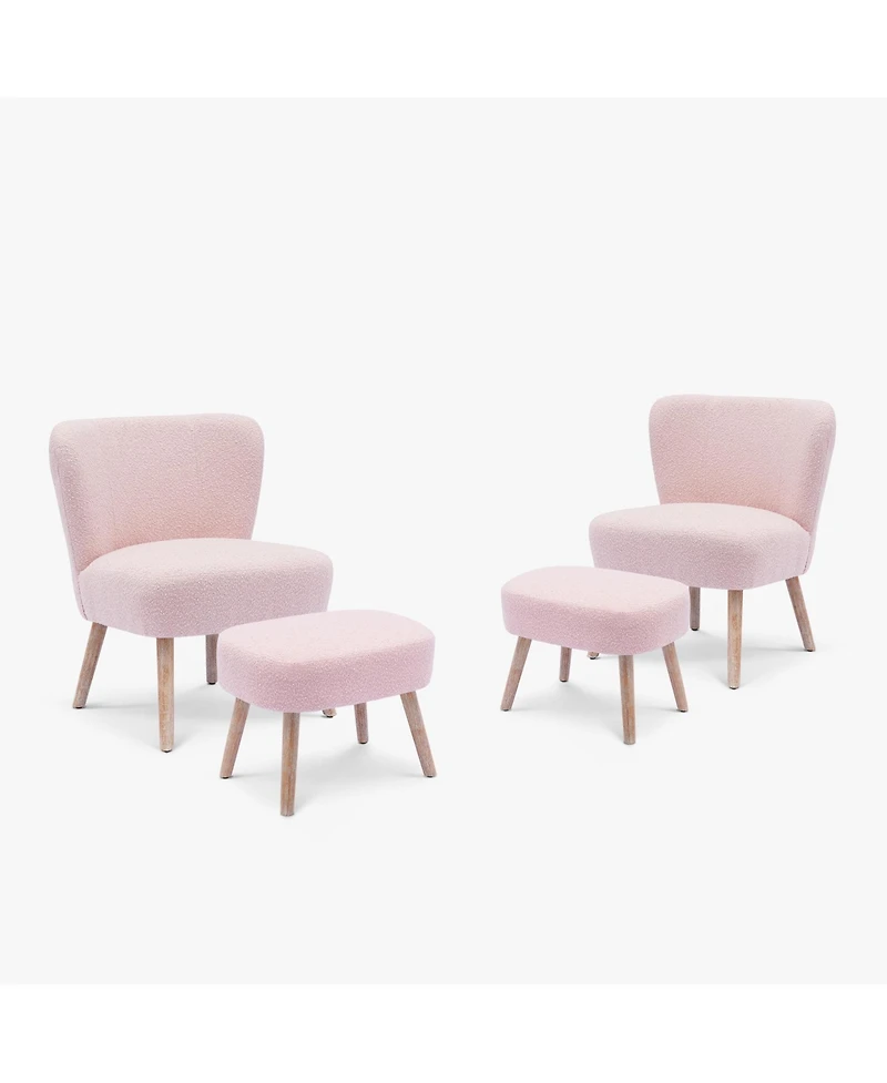 4 Piece Upholstered Boucle Accent Chair and Ottoman Sets