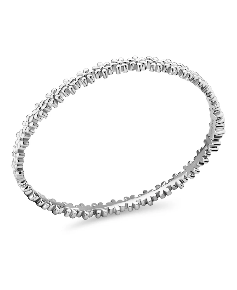 Devata Daisy Flower Eternity Bangle Bracelet in Rhodium Plated Sterling , Size .