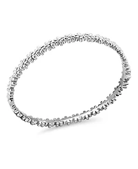 Devata Daisy Flower Eternity Bangle Bracelet in Rhodium Plated Sterling , Size .