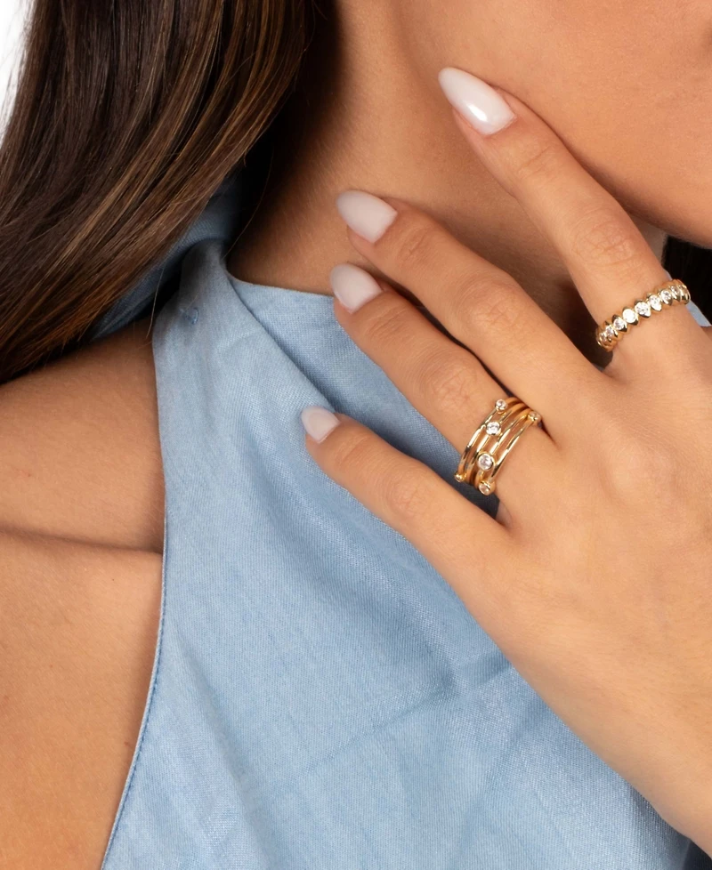 by Adina Eden Cubic Zirconia Gold Plated Graduated Scattered Bezel Ring