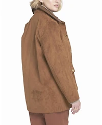 Elle Collection Women's Faux Suede Barn Jacket Utility Coat