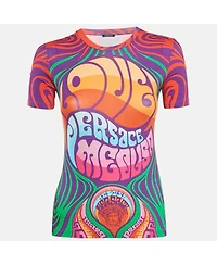 Pre-Owned Versace Women's Multicolor Printed Jersey Crew Neck T-Shirt