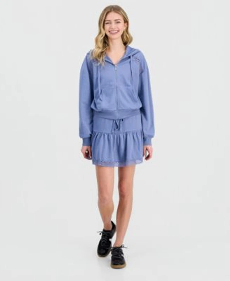 Madden Girl Juniors Crochet Hoodie Mini Skirt