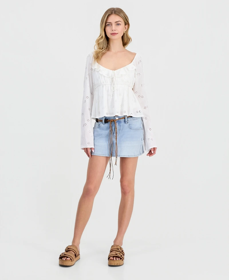 Madden Girl Juniors' Denim Belted Mini Skirt