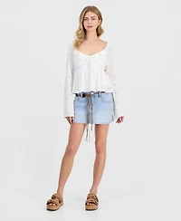 Madden Girl Juniors' Denim Belted Mini Skirt