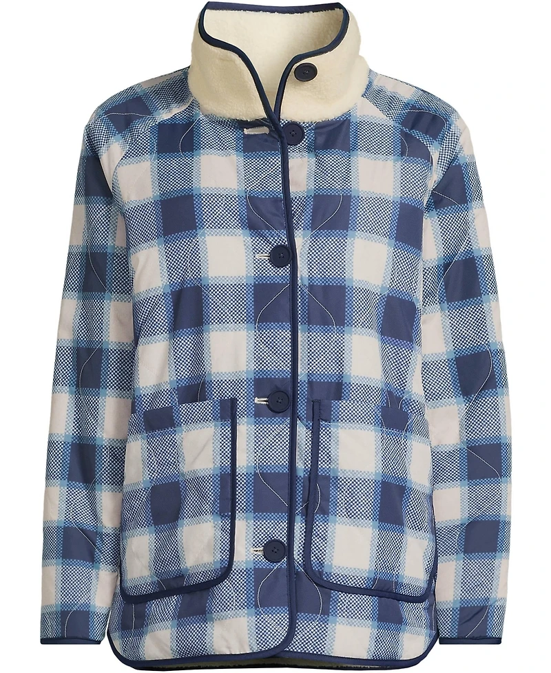 Lands' End Women's High Pile Fleece Reversible Mixed Media Long Jacket