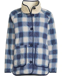 Lands' End Women's High Pile Fleece Reversible Mixed Media Long Jacket