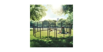 Aostirmotor 39.37 in. H Dog Fence Pet Exercise Pen for Outdoor and Panels Heavy Duty Metal Playpen with door