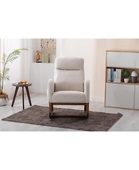 Flynama Beige Linen Rocking Recliner Chair – Modern Home Furniture with Wood Legs, Side Pocket & High Back