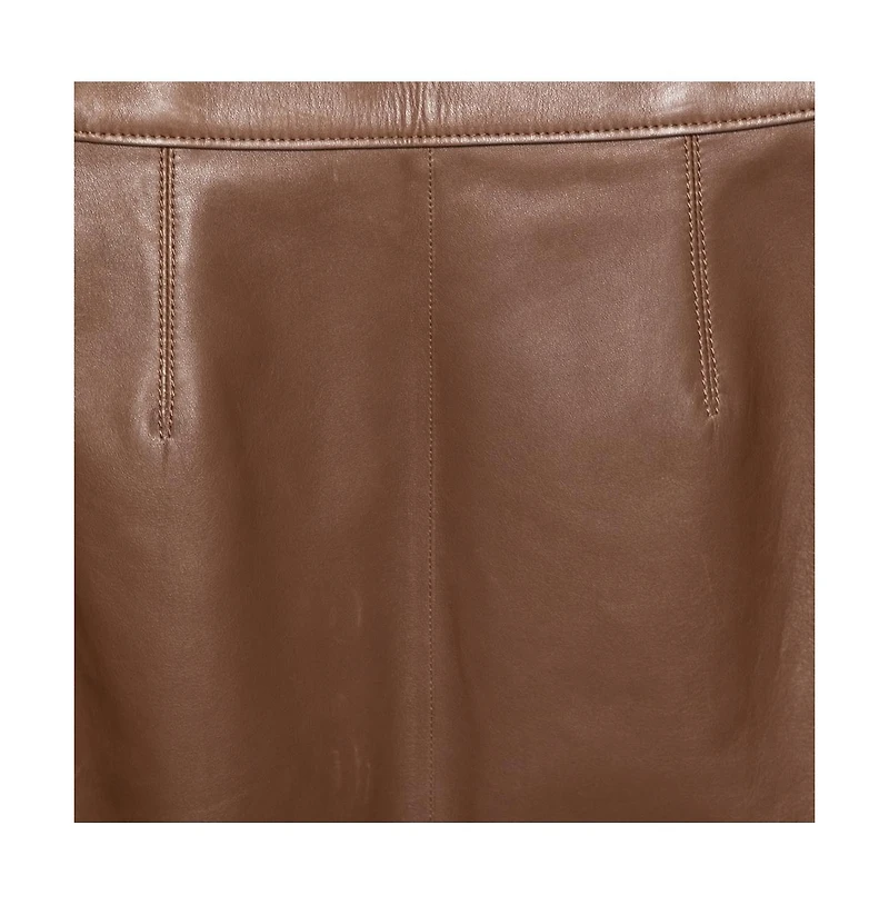 Pre-Owned Burberry Women's Brown Leather Double Zip Pencil Midi Skirt