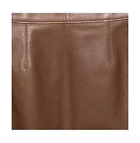 Pre-Owned Burberry Women's Brown Leather Double Zip Pencil Midi Skirt