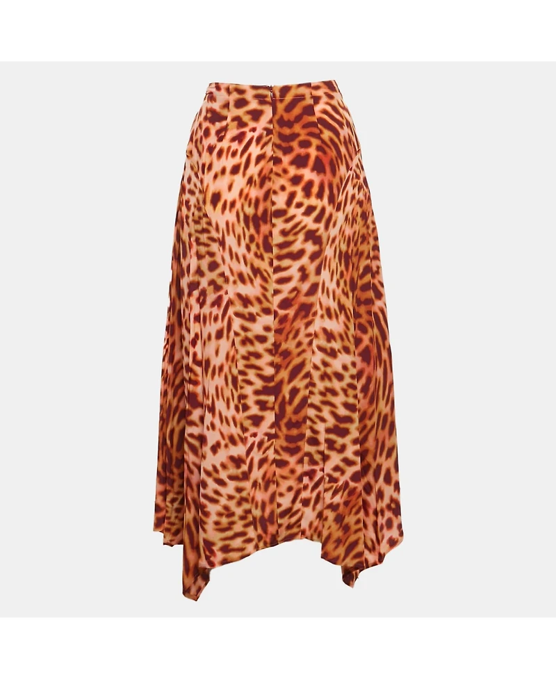 Pre-Owned Stella Mccartney Women's Brown Leopard Print Silk Flared Midi Skirt