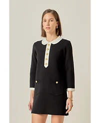 English Factory Women's Collar-Detail Combo Knit Mini Dress