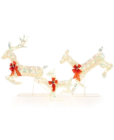 Christmas Lighted Reindeer with Led Lights and Red Bows Stakes