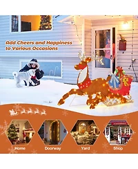 Lighted 2D Christmas Reindeer and Sleigh Decoration Pre-Lit Glittered Decoration