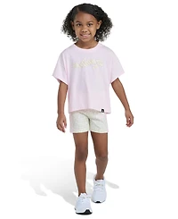 adidas Girls' 2T-6X Crewneck T-Shirt and Printed Bike Shorts, 2-Piece Set