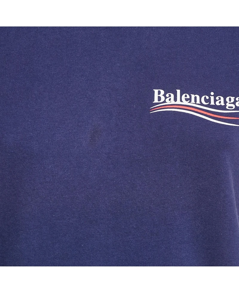 Pre-Owned Balenciaga Women's Ink Blue Logo Print Cotton Crew Neck T-Shirt