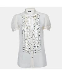 Pre-Owned Dolce & Gabbana Women's Pre-Owned D&g Beige Sequin Embroidered Silk Shirt