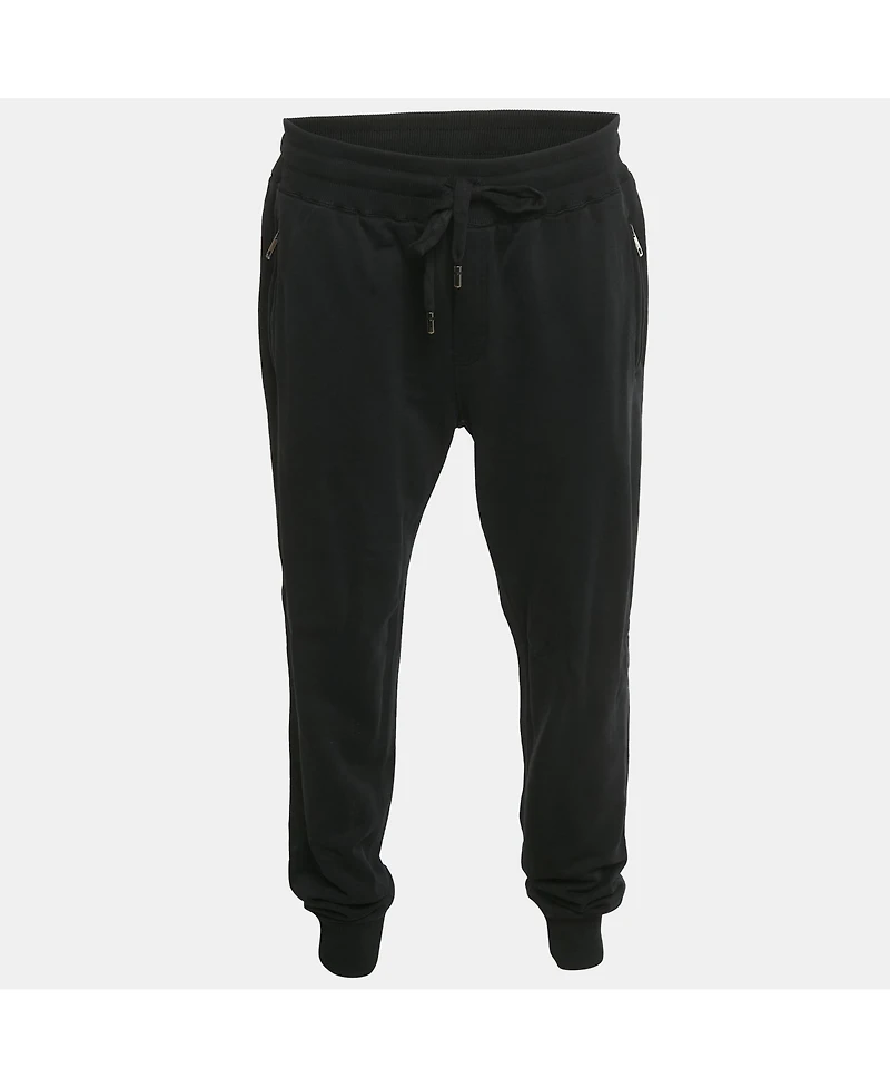 Pre-Owned Dolce & Gabbana Men's Black Logo Plaque Cotton Sweatpants